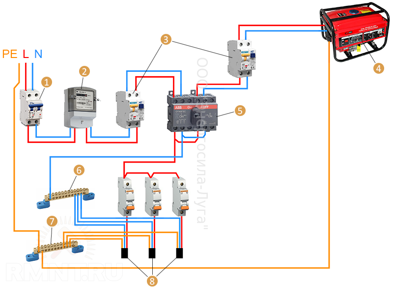 Схема подключения генератора по однофазной нагрузке